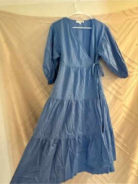 Sweet Baby Jamie - Dusty Blue Wrap Tiered Maxi Dress with Tie Waist 100% cotton